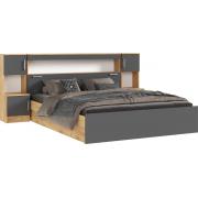 Кровать Бася с надстройкой и тумбами (Графит/Дуб Крафт)