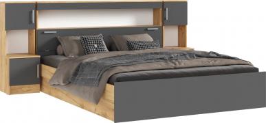 Кровать Бася с надстройкой и тумбами (Графит/Дуб Крафт)