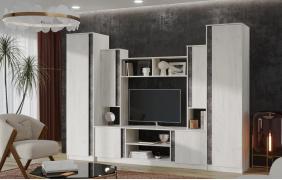 Гостиная Атлантида-5 (Дуб Крафт Белый/Бетон темный)