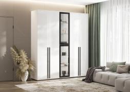 Шкаф Норд двухстворчатый (2шт.) + пенал стекло (Белый/Белый Глянец)