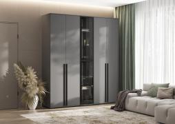 Шкаф Норд двухстворчатый (2шт.) + пенал стекло (Графит)