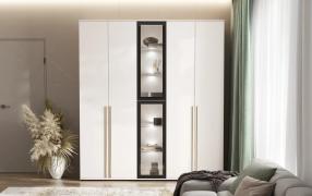 Шкаф Норд двухстворчатый (2шт.) + пенал стекло (Кашемир (золотые ручки))