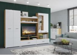 Стенка Ненси-1 (Дуб Золотой/Белый глянец)