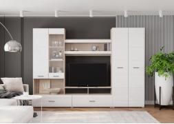 Стенка Ненси-1 (Ясень Шимо/Белый глянец)