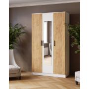 Шкаф Ларс с зеркалом 1200 (Белый/Дуб Крафт Золотой)