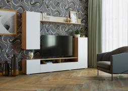 Стенка Мия (Сонома/Белый глянец)